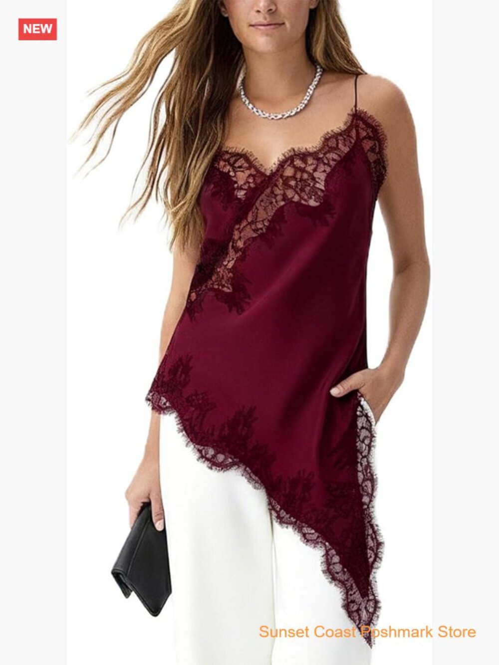 Lace Trim Cami Top Silk Y2K Asymmetrical Side Split High Low Slip Dress